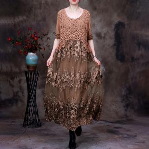 Half Sleeves Crochet Lace Dress Knitting Embroidery Dress