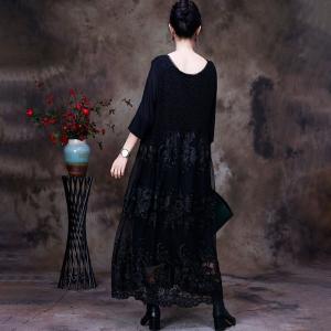 Half Sleeves Crochet Lace Dress Knitting Embroidery Dress