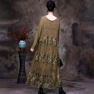 Half Sleeves Crochet Lace Dress Knitting Embroidery Dress