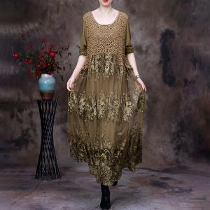 Half Sleeves Crochet Lace Dress Knitting Embroidery Dress