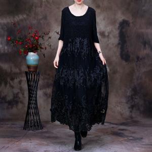 Half Sleeves Crochet Lace Dress Knitting Embroidery Dress