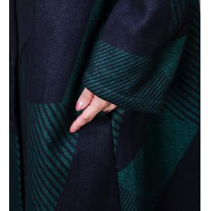 High Collar Winter Wool Coat Large Striped Overcoat