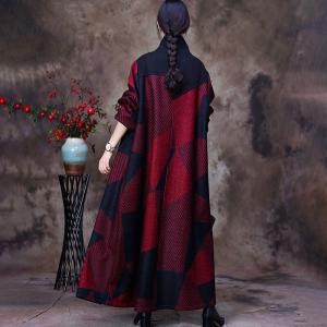 High Collar Winter Wool Coat Large Striped Overcoat