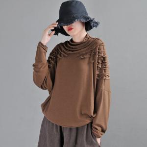 Casual Style Fringed T-shirt Long Sleeves Cotton Sweatshirt