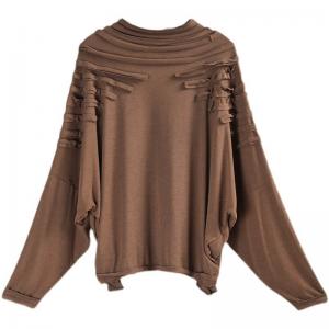 Casual Style Fringed T-shirt Long Sleeves Cotton Sweatshirt