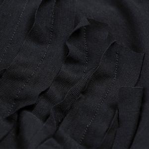 Mock Neck Tassel Tee Casual Cotton Black Pullover
