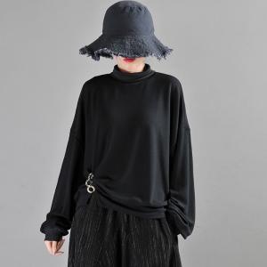 Korean Style Fleeced T-shirt Mock Neck Connecting Rings Sweatshirt