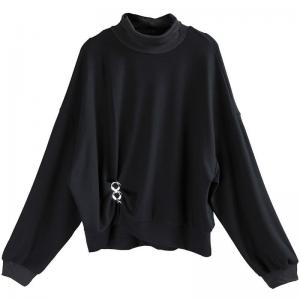 Korean Style Fleeced T-shirt Mock Neck Connecting Rings Sweatshirt