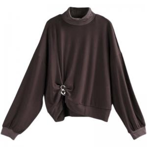 Korean Style Fleeced T-shirt Mock Neck Connecting Rings Sweatshirt