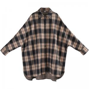 Cotton Brushed Checkered Shacket Plus Size Plaid Shirt