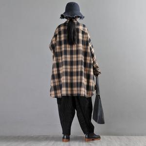 Cotton Brushed Checkered Shacket Plus Size Plaid Shirt