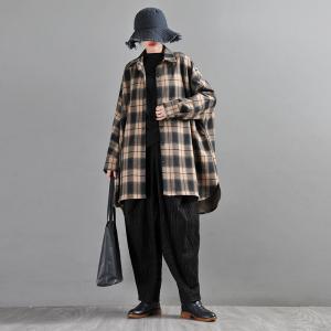 Cotton Brushed Checkered Shacket Plus Size Plaid Shirt