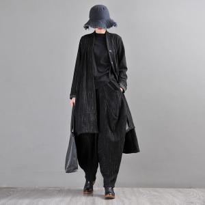 Midi- Length Pinstriped Shacket Plus Size Reversible Black Jacket