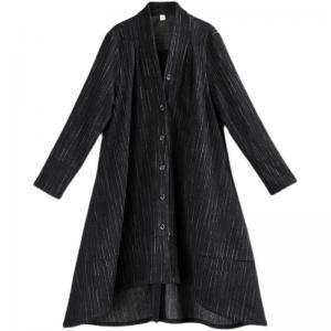 Midi- Length Pinstriped Shacket Plus Size Reversible Black Jacket