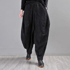 High-End Black Harem Pants Striped Black Elephant Pants