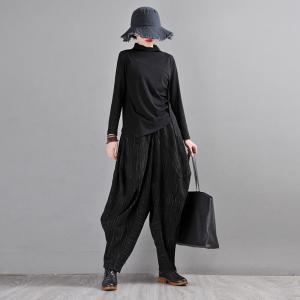 High-End Black Harem Pants Striped Black Elephant Pants