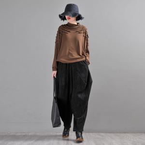 High-End Black Harem Pants Striped Black Elephant Pants