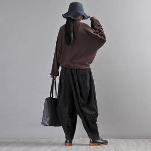 High-End Black Harem Pants Striped Black Elephant Pants