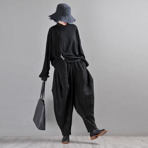 High-End Black Harem Pants Striped Black Elephant Pants