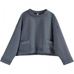 Front Pockets Long Sleeves Sweatshirt Casual Cotton Short T-shirt