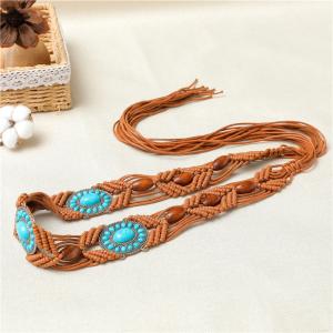 Hand Knitting Tassel Belt Turquoise Folk Belt