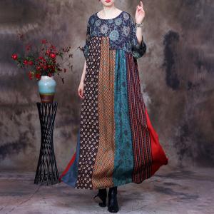 Folk Pattern Spring Boho Dress Plus Size Moroccan Kaftan