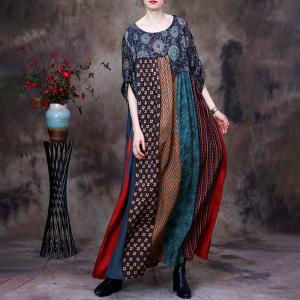 Folk Pattern Spring Boho Dress Plus Size Moroccan Kaftan