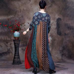 Folk Pattern Spring Boho Dress Plus Size Moroccan Kaftan