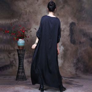 Printed Patchwork Black Dress Loose Maxi Spring Dress