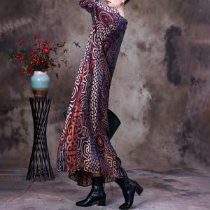 Sweetheart Neck Loose Church Dress Totem Prints Tie Dress
