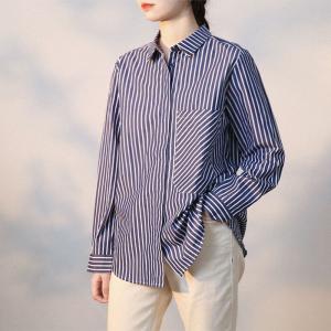 Vertical Striped Oversized Shirt Classic Cotton Blouse