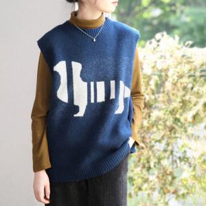 BF Style Oversized Sweater Vest Dog Patterned Sweater