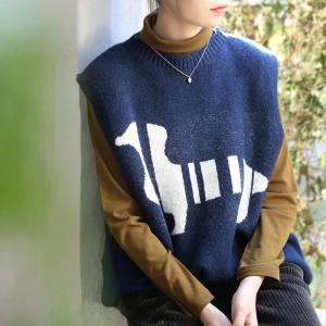 BF Style Oversized Sweater Vest Dog Patterned Sweater