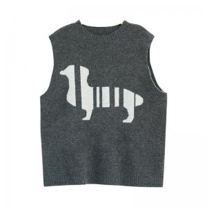 BF Style Oversized Sweater Vest Dog Patterned Sweater