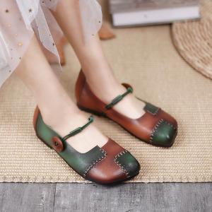 Colored Patchwork Leather Sandals Boho Folk Loafers