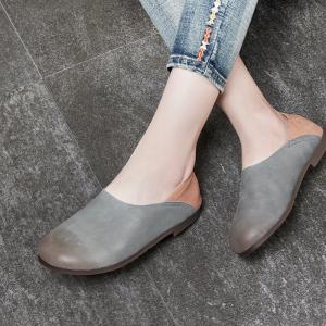 Bicolored Summer Leather Flats Comfy Round Roe Shoes