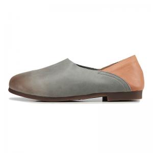 Bicolored Summer Leather Flats Comfy Round Roe Shoes