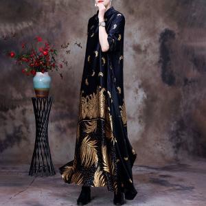 Golden Printed Black Loose Cheongsam Loose Chinese Dress