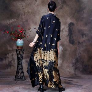 Golden Printed Black Loose Cheongsam Loose Chinese Dress