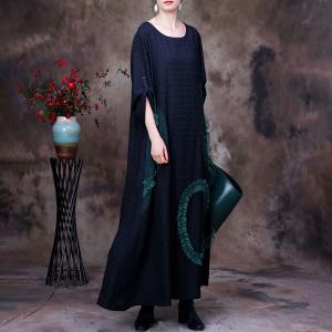 Stereo Applique Loose Dress Black Silk Church Dress