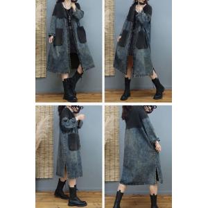 V-Neck Big Pockets Denim Cardigan Plus Size Belted Coat