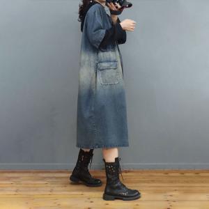 Half Sleeves Stone Wash Coat Plus Size Denim Trench Coat