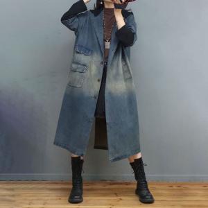 Half Sleeves Stone Wash Coat Plus Size Denim Trench Coat