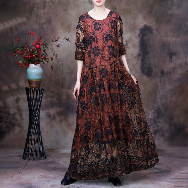 Chunky Applique Elegant Dress Loose Embroidered Maxi Dress