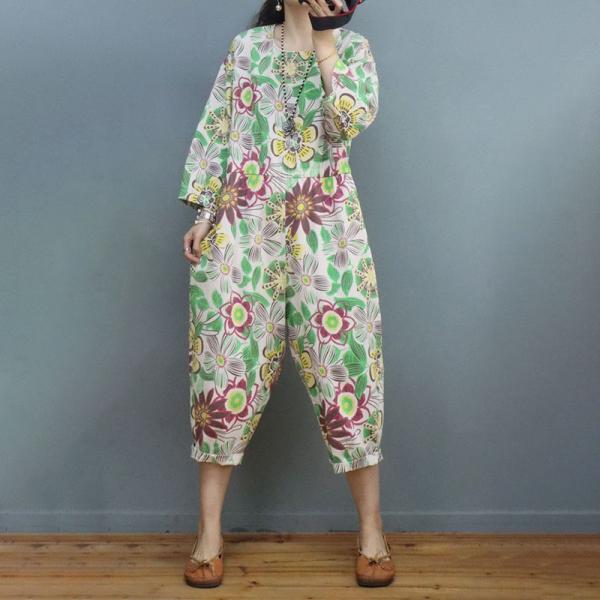 Colorful Flowers Jean Jumpsuits Plus Size Tropical Coveralls