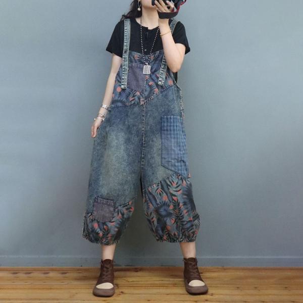 Checkered Patchwork Floral Overalls Stone Wash 90s Overalls