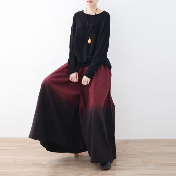 Beach Style Gradient Color Cotton Linen Pants Flare Wide Leg Pants