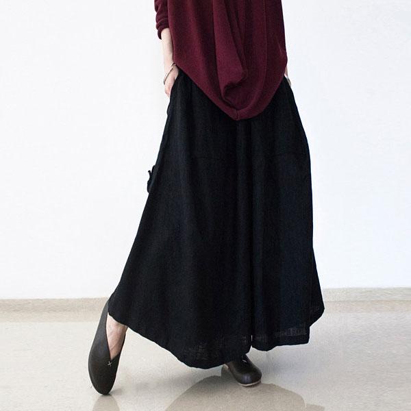 Cotton Linen Black Palazzo Pants Plus Size Ankle Pants