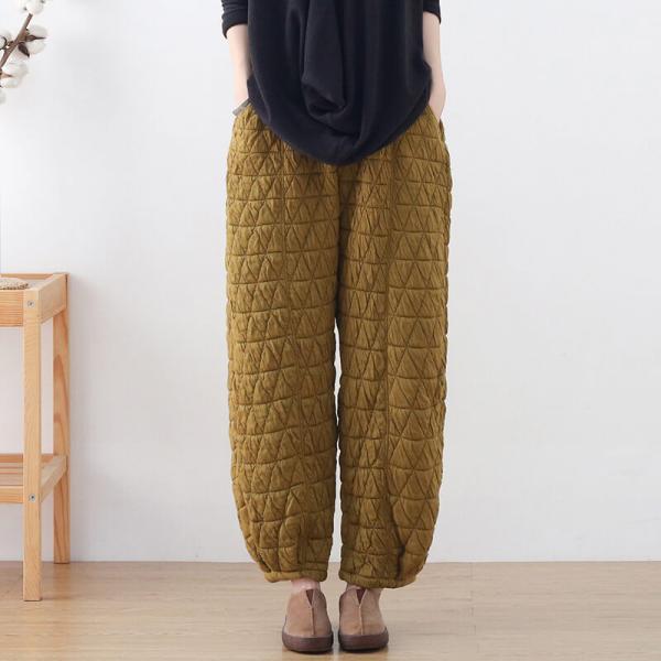 Stereo Rhomboid Quilted Pants Cotton Blend Plain Carrot Pants
