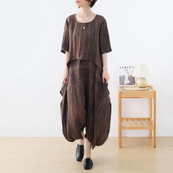 Earthy Tone Linen Tunic Asymmetrical Loose Flax Clothing